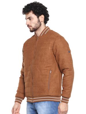 brown solid quilted jacket - 16817197 - Standard Image - 3