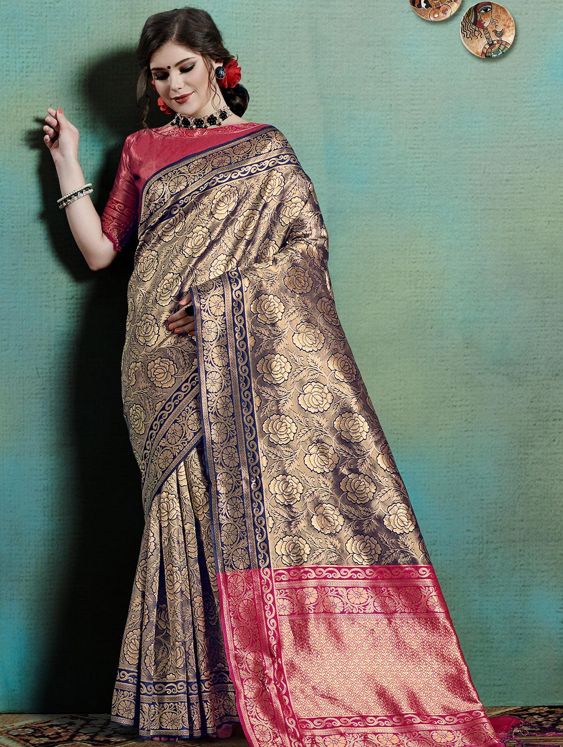 self design banarasi saree with blouse - 16817399 - Zoom Image - 1