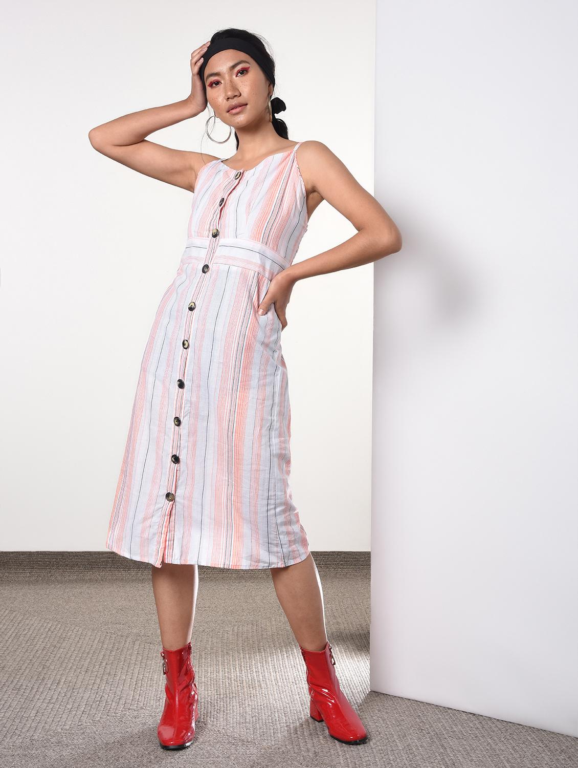 button up striped a-line dress - 16817562 - Zoom Image - 2
