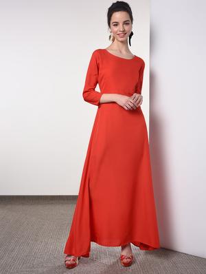 round neck solid maxi dress - 16817574 - Standard Image - 2