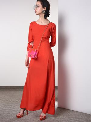 round neck solid maxi dress - 16817574 - Standard Image - 4