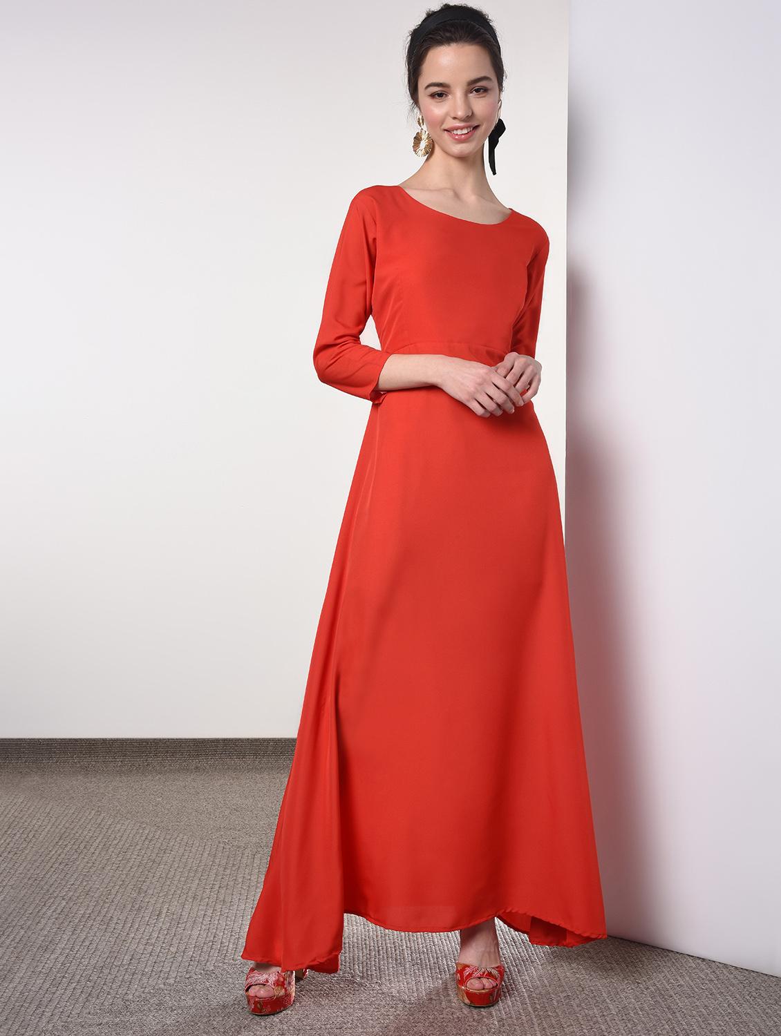 round neck solid maxi dress - 16817574 - Zoom Image - 2