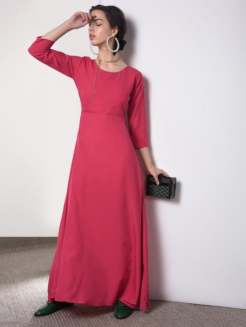round neck solid maxi dress - 16817576 - Standard Image - 1