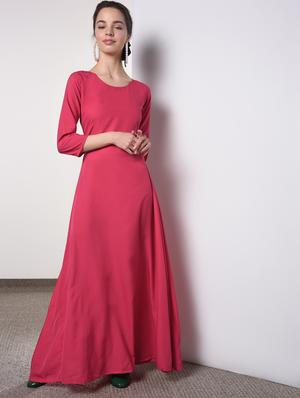 round neck solid maxi dress - 16817576 - Standard Image - 2