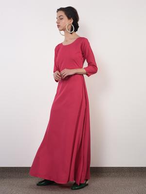 round neck solid maxi dress - 16817576 - Standard Image - 3