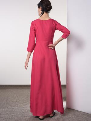 round neck solid maxi dress - 16817576 - Standard Image - 4