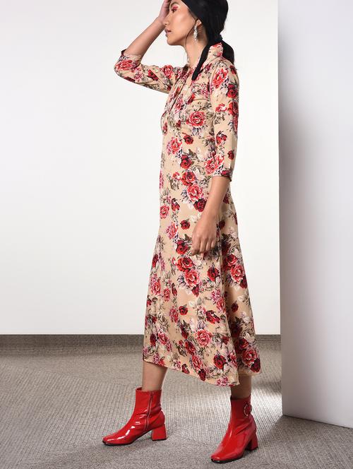 shirt collar floral a-line dress - 16817583 - Standard Image - 1