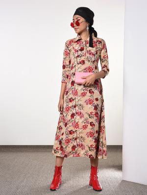 shirt collar floral a-line dress - 16817583 - Standard Image - 2