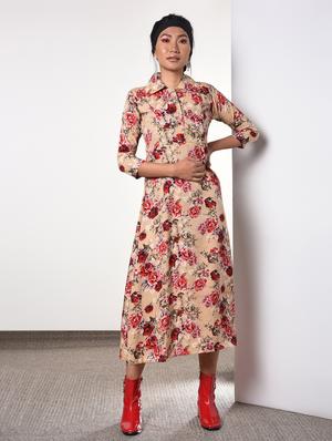 shirt collar floral a-line dress - 16817583 - Standard Image - 3