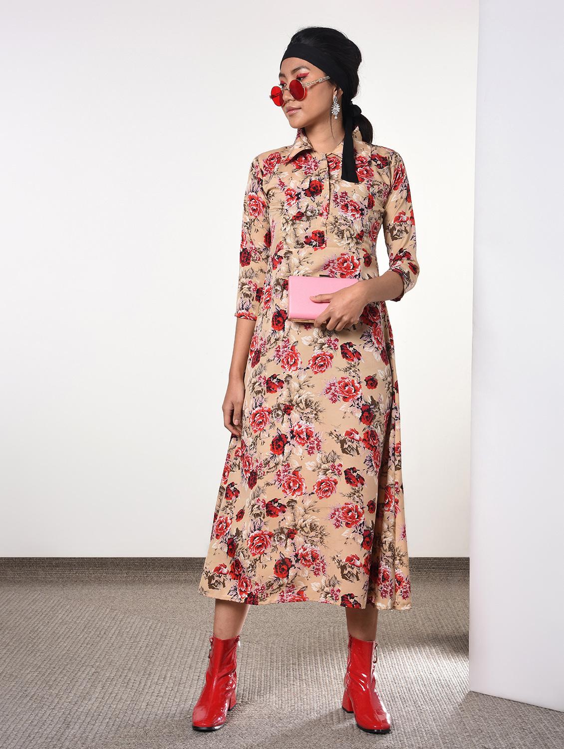 shirt collar floral a-line dress - 16817583 - Zoom Image - 2