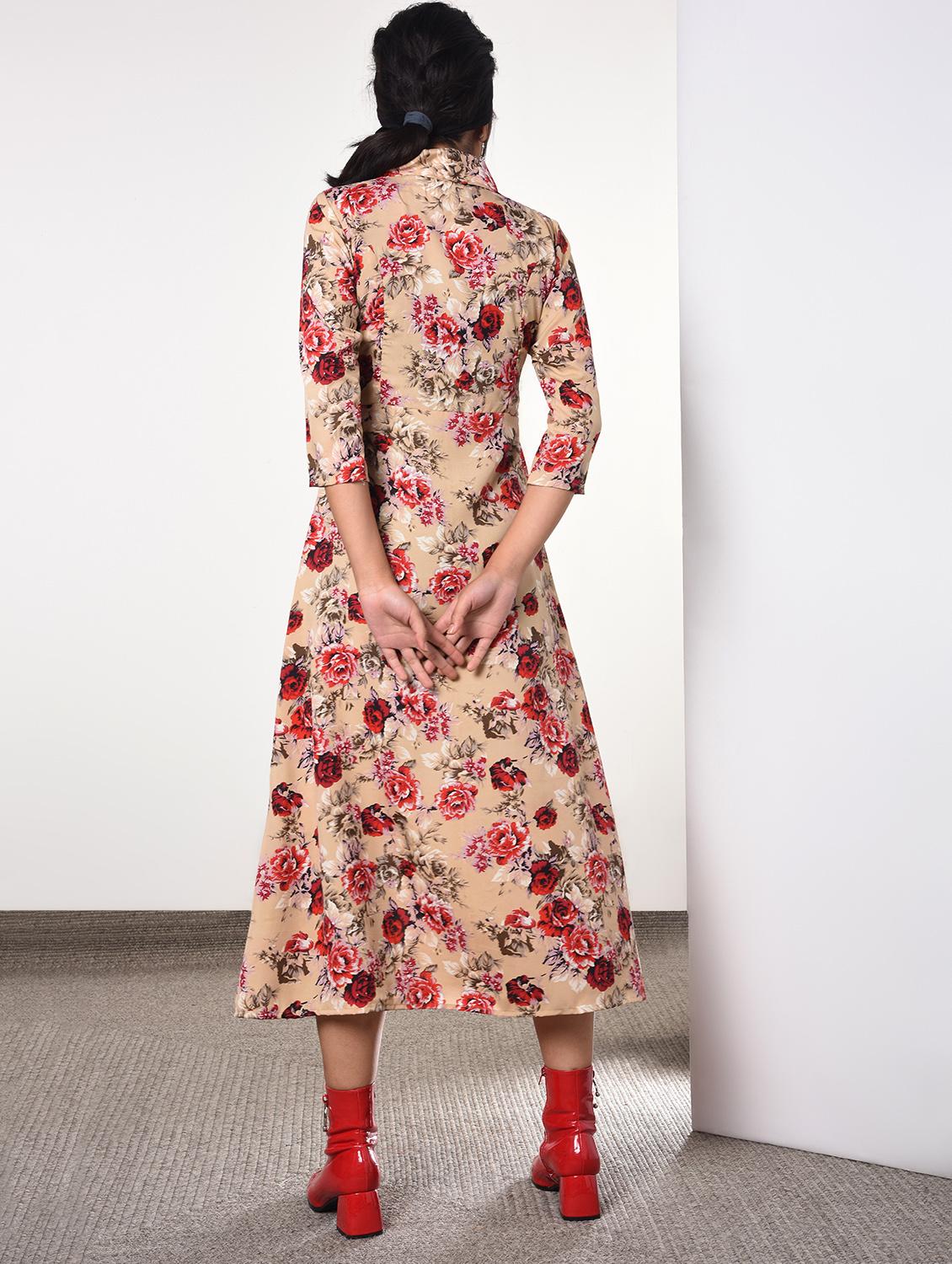 shirt collar floral a-line dress - 16817583 - Zoom Image - 4