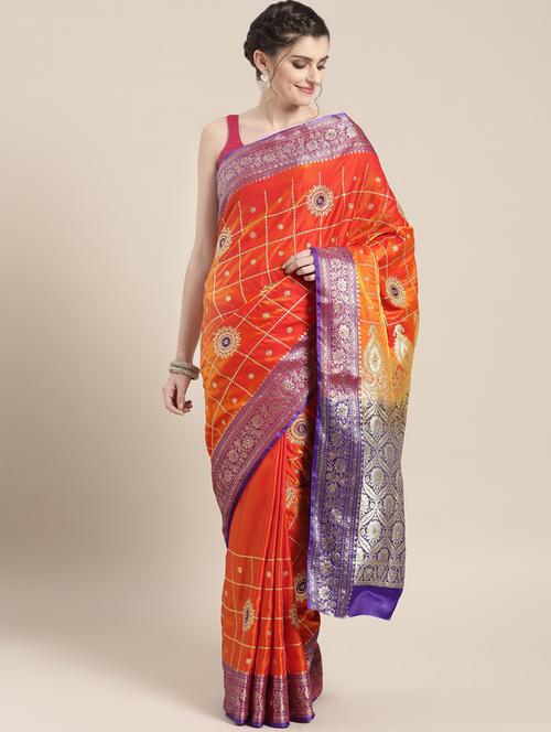 embroidered banarasi saree with blouse - 16817812 - Standard Image - 1