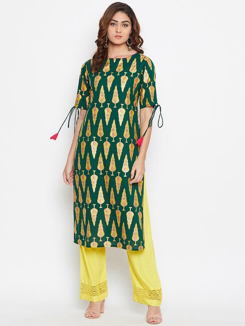 gold print straight kurta - 16821497 - Standard Image - 1