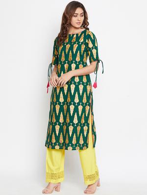 gold print straight kurta - 16821497 - Standard Image - 2