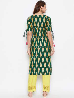gold print straight kurta - 16821497 - Standard Image - 3