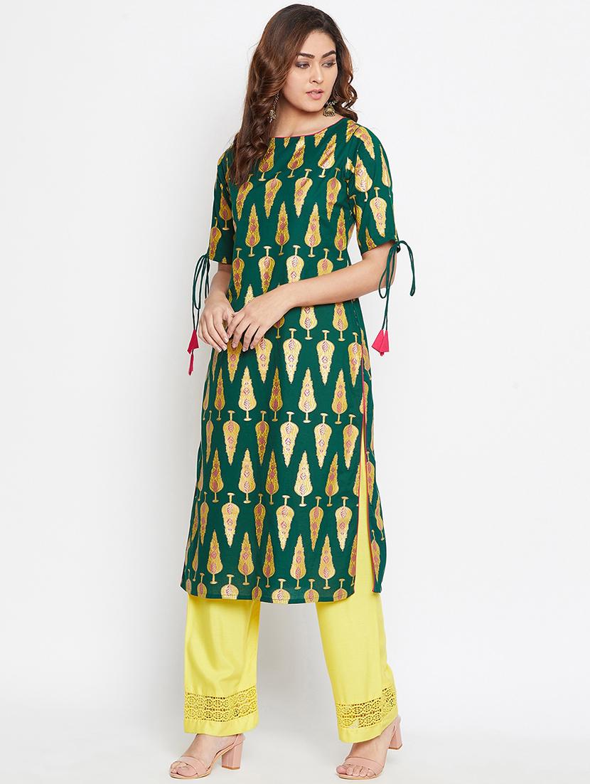 gold print straight kurta - 16821497 - Zoom Image - 2