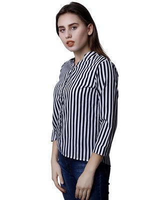 mandarin neck striped shirt - 16822169 - Standard Image - 2