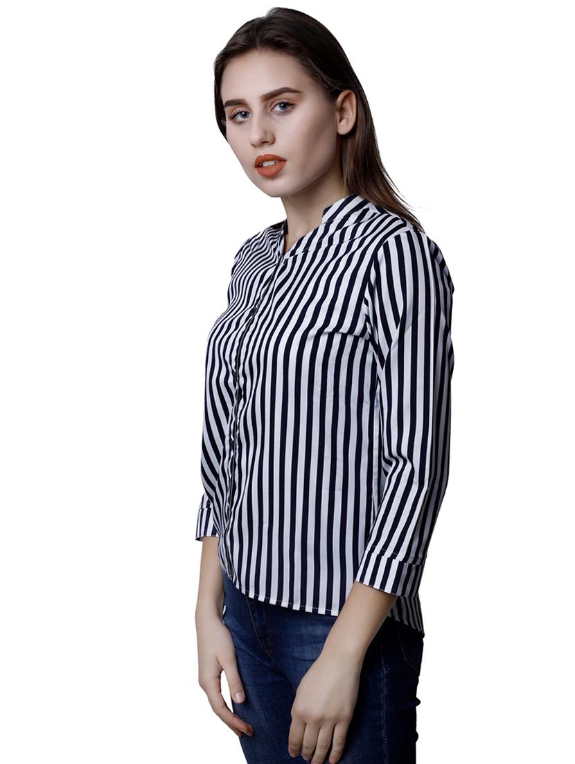 mandarin neck striped shirt - 16822169 - Zoom Image - 2