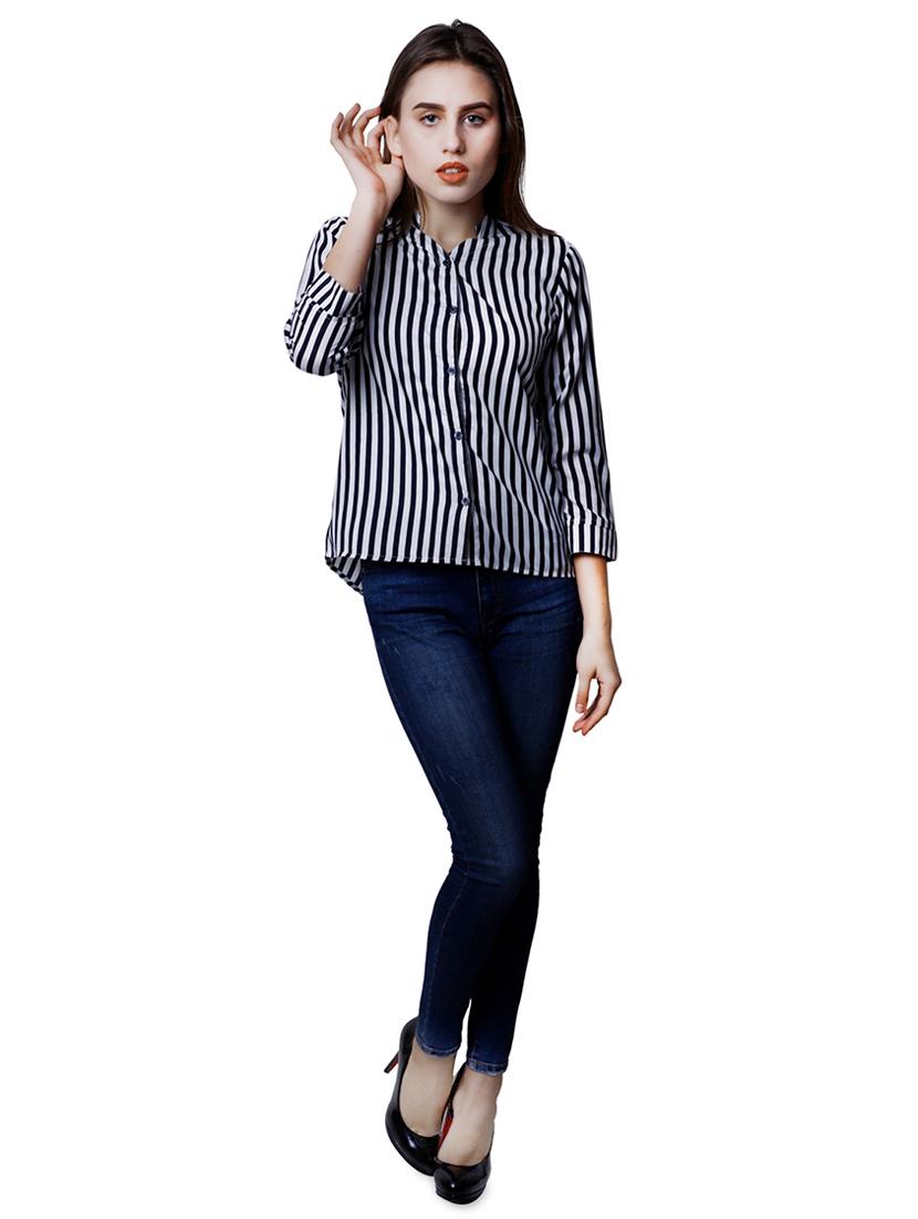 mandarin neck striped shirt - 16822169 - Zoom Image - 4