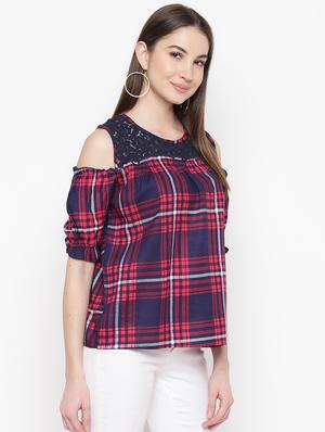 cold shoulder checkered top - 16822264 - Standard Image - 2