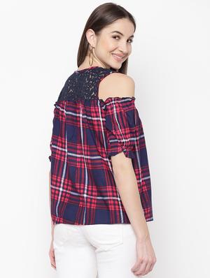 cold shoulder checkered top - 16822264 - Standard Image - 3