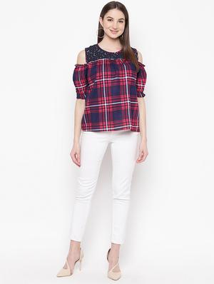 cold shoulder checkered top - 16822264 - Standard Image - 4