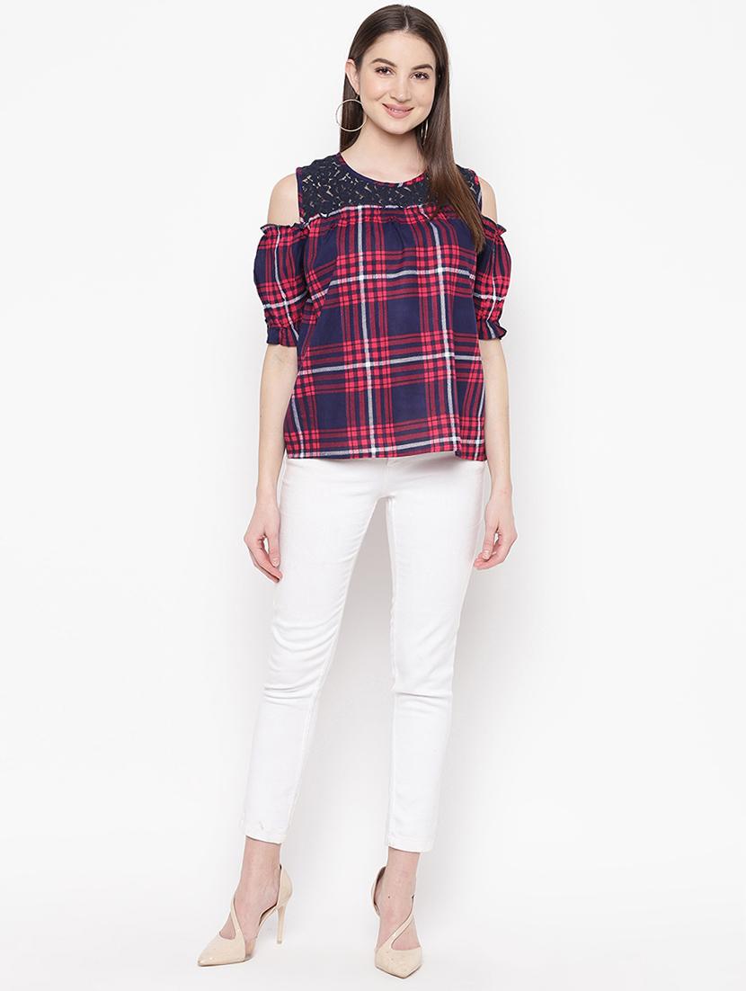 cold shoulder checkered top - 16822264 - Zoom Image - 4
