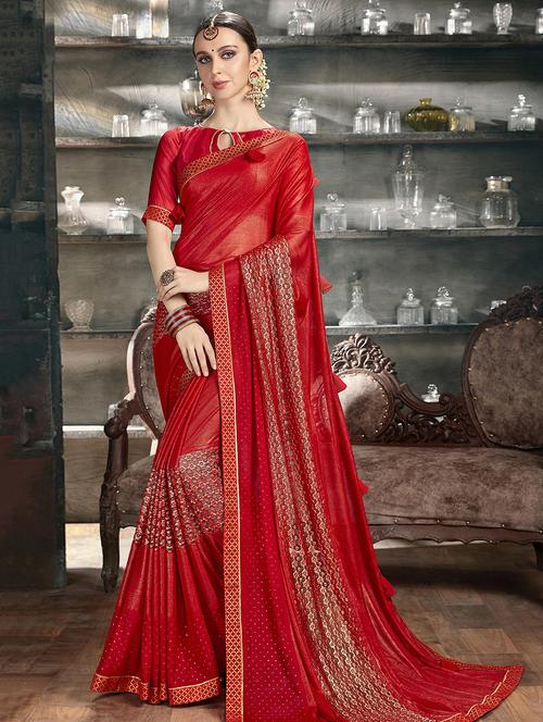 lace detailed printed saree with blouse - 16822507 - Standard Image - 1