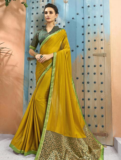 solid bordered woven saree with blouse - 16822520 - Standard Image - 1
