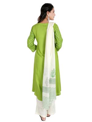 embroidered kurta palazzo suit set - 16822932 - Standard Image - 3