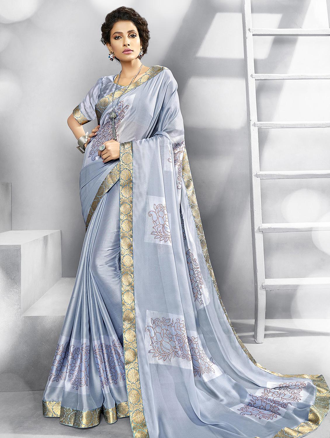 foil printed saree with blouse - 16822957 - Zoom Image - 1