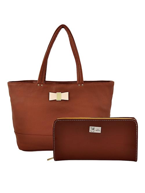 brown leatherette combo handbag - 16823122 - Standard Image - 1