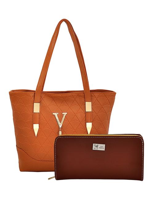 brown leatherette combo handbag - 16823128 - Standard Image - 1