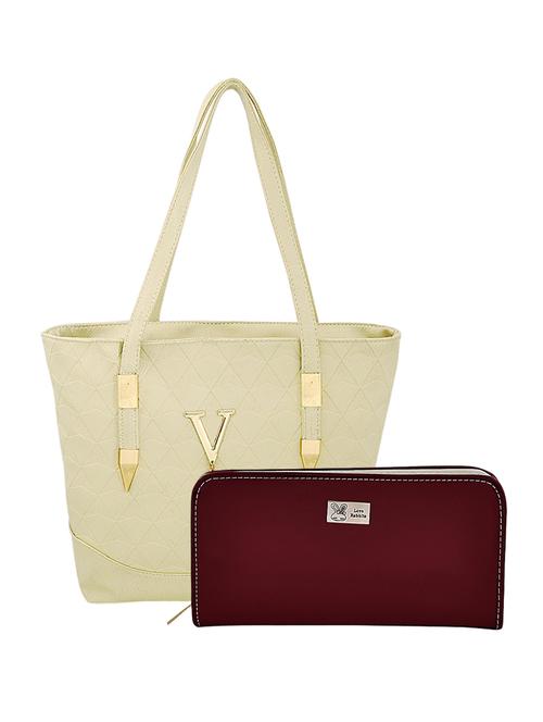 cream leatherette combo handbag - 16823129 - Standard Image - 1