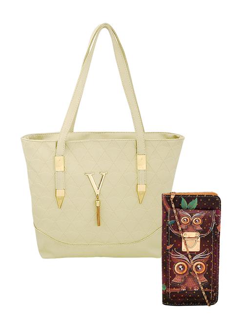 beige leatherette combo handbag - 16823132 - Standard Image - 1