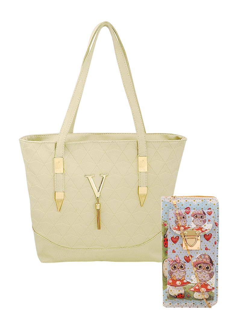 beige leatherette combo handbag - 16823133 - Zoom Image - 1