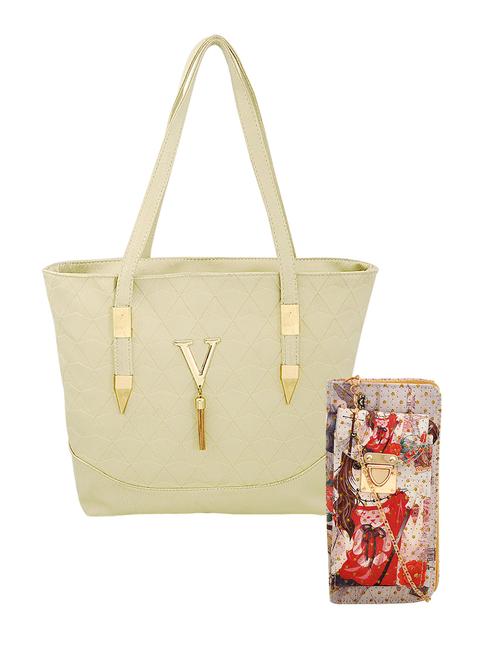beige leatherette combo handbag - 16823134 - Standard Image - 1