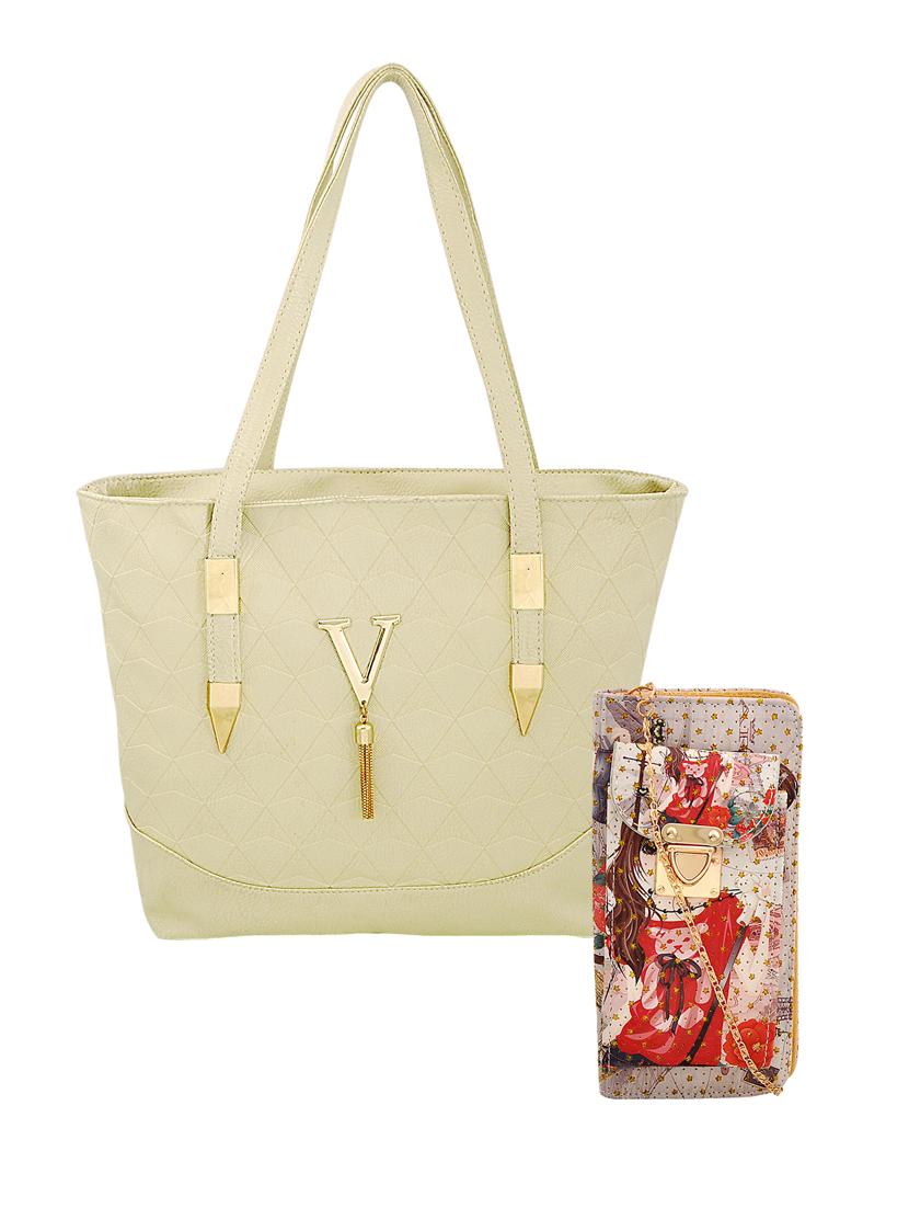 beige leatherette combo handbag - 16823134 - Zoom Image - 1