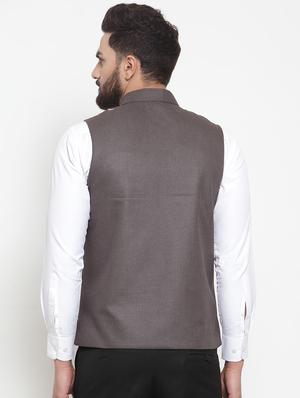 grey solid nehru jacket - 16823270 - Standard Image - 3
