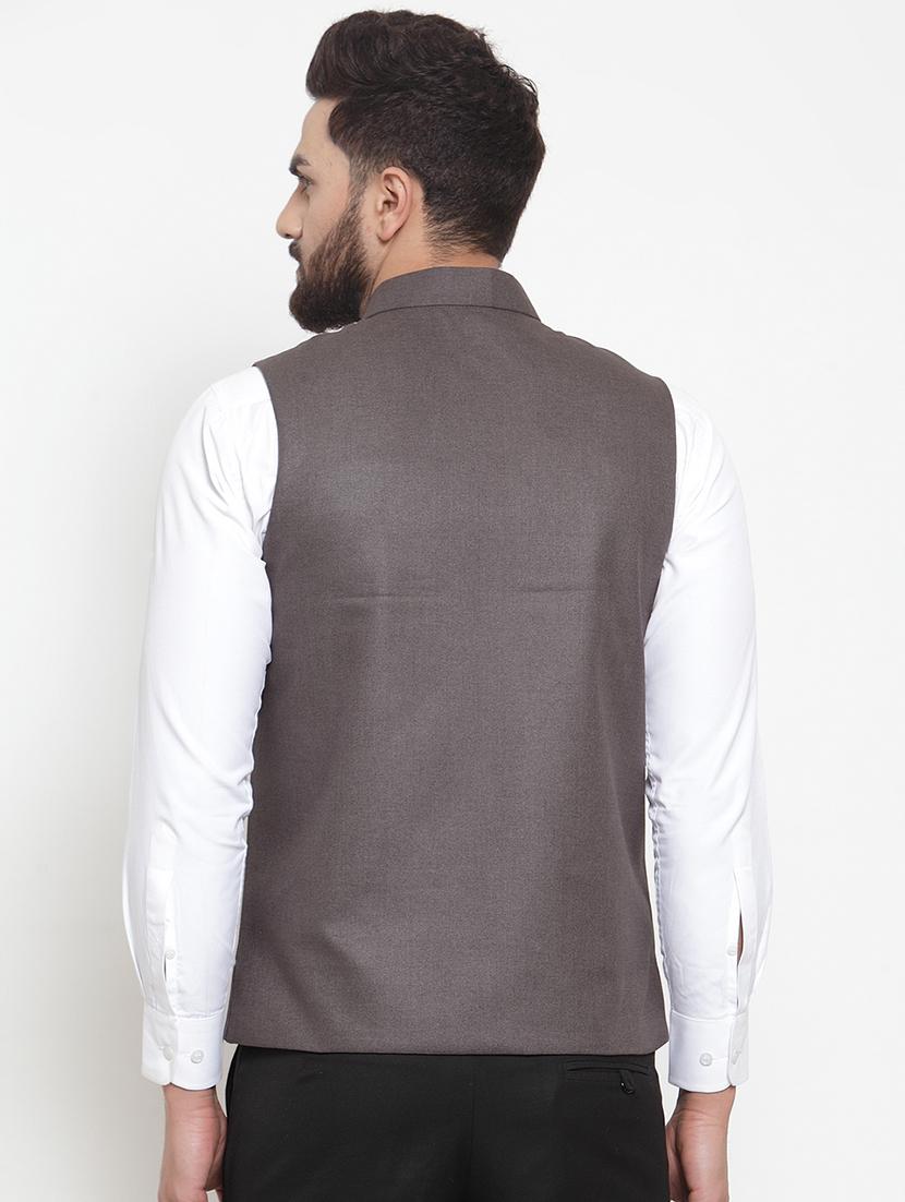 grey solid nehru jacket - 16823270 - Zoom Image - 3
