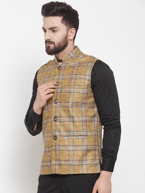 yellow checkered nehru jacket - 16823276 - Standard Image - 2
