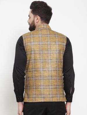 yellow checkered nehru jacket - 16823276 - Standard Image - 3