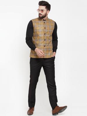 yellow checkered nehru jacket - 16823276 - Standard Image - 4