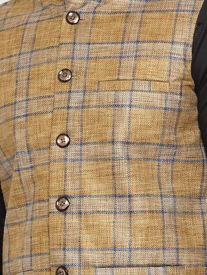 yellow checkered nehru jacket - 16823276 - Standard Image - 5
