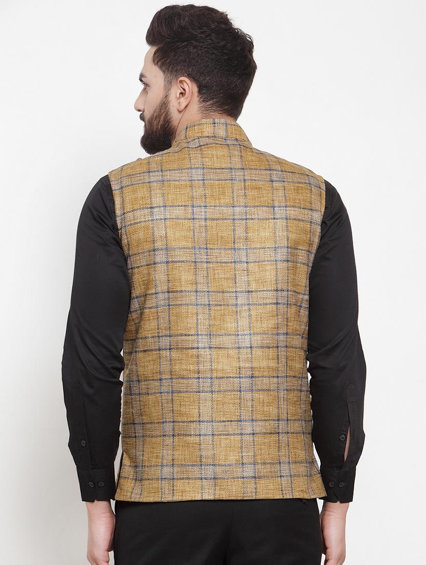 yellow checkered nehru jacket - 16823276 - Zoom Image - 3