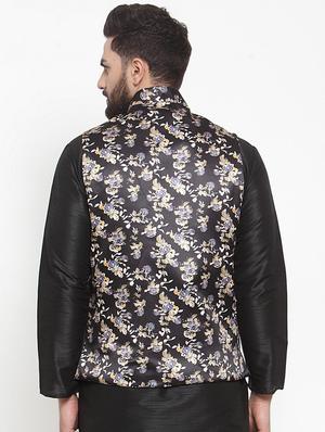 black floral printed nehru jacket - 16823296 - Standard Image - 3