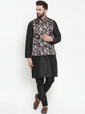 black floral printed nehru jacket - 16823296 - Standard Image - 4