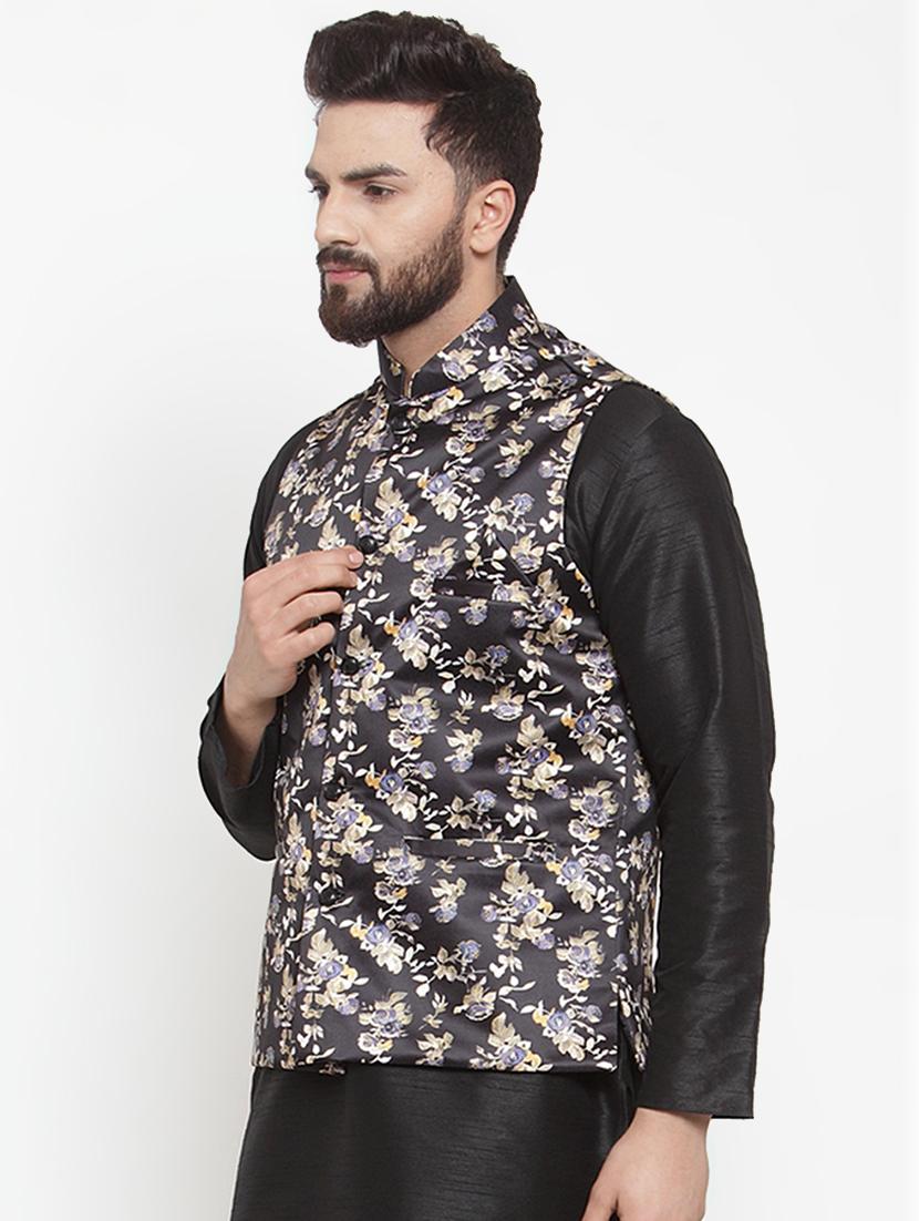 black floral printed nehru jacket - 16823296 - Zoom Image - 2