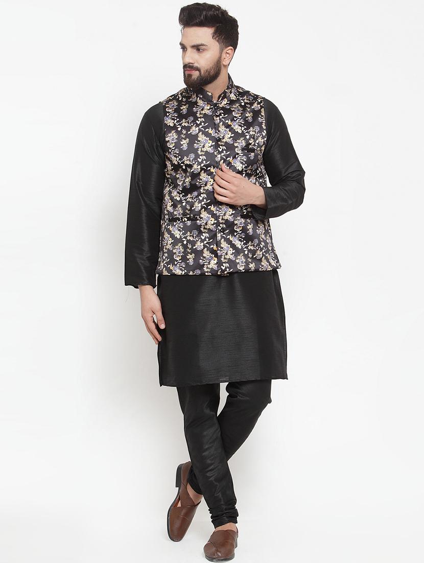 black floral printed nehru jacket - 16823296 - Zoom Image - 4