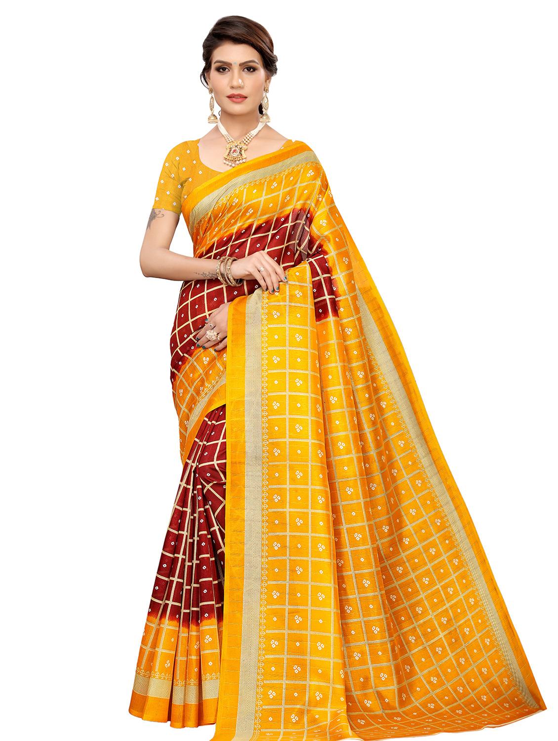 checkered mysore silk saree with blouse - 16823587 - Zoom Image - 1